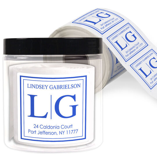Modern Initials with Name Square Address Labels in a Jar